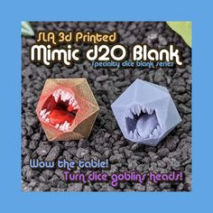 two different colored plastic objects sitting on top of black rocks with the caption,'wow the table turn dice glimf head '