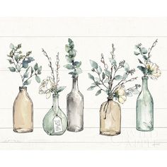 Modern Farmhouse I v2 Poster Print by Anne Tavoletti Image 1 Bottles With Flowers, Plants In Bottles, Lithograph Print, Textured Wall Art, Arte Floral, Glass Wall Art, Art Sur Toile, Glass Bottles, Modern Farmhouse