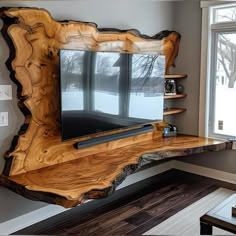 Wood Work Ideas Furniture, Unique Tv Stand Ideas, Live Edge Tv Stand, Rustic Furniture Design, Live Edge Furniture, Organic Lines, Wood Interiors, Diy Wood Projects Furniture, Entertainment Space