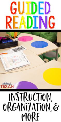 an instruction book for children to read and practice guided reading with colored circles on the table