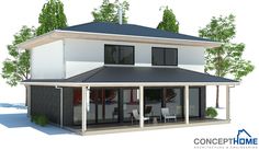 a 3d rendering of a house with an attached porch and covered patio area in the foreground