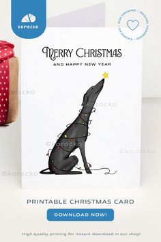 a christmas card with a black dog on it