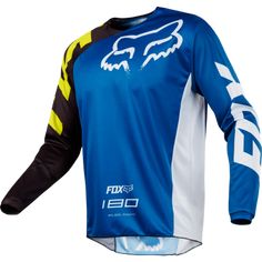 the fox racing jersey is shown in blue and yellow