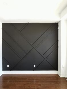 Asymmetrical Wood Accent Wall, Black Modern Accent Wall, Wall Design Ideas With Wood, Basement Focal Wall Ideas, Home Office Ideas Accent Wall, Cathedral Ceiling Accent Wall, Wood Panel Accent Wall Bedroom, 3d Wood Accent Wall, Industrial Accent Wall Ideas