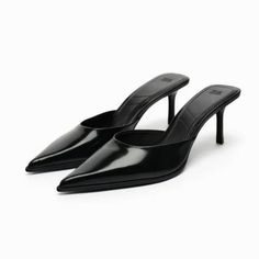 Heeled Mules. Pointed Toe. Heel Height: 2.4 Inches (6 Cm) New In 2023 Classic Heels For Night Out In Spring, Black Pointed Toe Heels For Spring, Zara Closed Toe Mules For Party, Zara Leather Mules For Party, Fitted Mules With Pointed Toe For Night Out, Zara Leather Party Mules, Zara High Heel Mules For Party, Zara High Heel Party Mules, Fitted Black Mules With 4-inch Heel