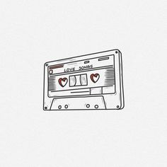 a drawing of a cassette player with hearts on the front and back side, as if in love songs