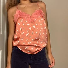 Beautiful Floral Satin Blouse From Abercrombie. Bought And Never Worn. Brand New Condition. Moving Out To College So I Am Clearing Out My Closet. Feel Free To Make An Offer/Bundle:) Spring Lace Trim Camisole Top, Spring Camisole Top With Lace Trim, Flirty Sleeveless Top With Lace Trim, Party Tank Top With Lace Trim, Party Tops With Lace Trim And Tank Shape, Spring Cami Tops With Lace Trim, Flirty Red Tank Top For Spring, Flirty Cami Top With Lace Trim, Spring Lace Top With Lace Trim For Date Night