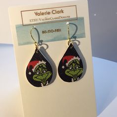 1” Teardrop Earrings Handmade Faux Leather. Double Sided And Lightweight. Hypoallergenic Wires. Handmade Grinch Seed Bead Earrings, Grinch Earrings, Initial Earrings Studs, Ruby Earrings Studs, Elephant Earrings, Seed Beading, Gold Earrings For Women, Snowflake Earrings, Swarovski Necklace