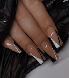 French Tip Acrylic Nails, Long Acrylic Nails Coffin, Black Nail Designs, Long Square Acrylic Nails, Black Nail