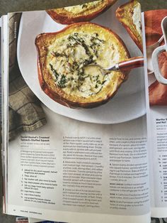 an open magazine with food on it