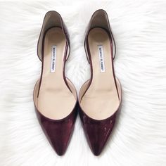 Iconic Manolo Blahnik D’orsay Flats. Deep Red Patent Leather Perfect For The Holidays. Manolo Blahnik Shoes Flats, Vintage Manolo Blahnik Shoes, Manolo Blahnik Carolyne 50, Dorsay Heels, Manolo Blahnik Red, Manolo Blahnik Ballerimu, Formal Pumps, Manolo Blahnik Shoes, Flat Color