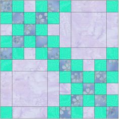 a blue and green tile pattern with small flowers on the bottom right corner is shown