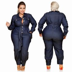 Lasaky - Denim Overalls with Washed Finish Plus Size Denim Jumpsuit, Long Sleeve Denim Jumpsuit, Womens Denim Jumpsuit, Jean Jumpsuit, Denim Jumpsuits, Style Bleu, 50th Clothing, Plus Size Fall Fashion, Long Jumpsuits