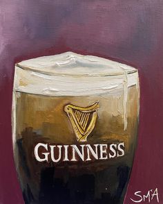 a painting of a beer glass with the word guinness on it