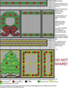 a cross stitch pattern with the words do not share in red, green and yellow