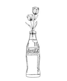 a drawing of a coca cola bottle with flowers in it and the word coke on top