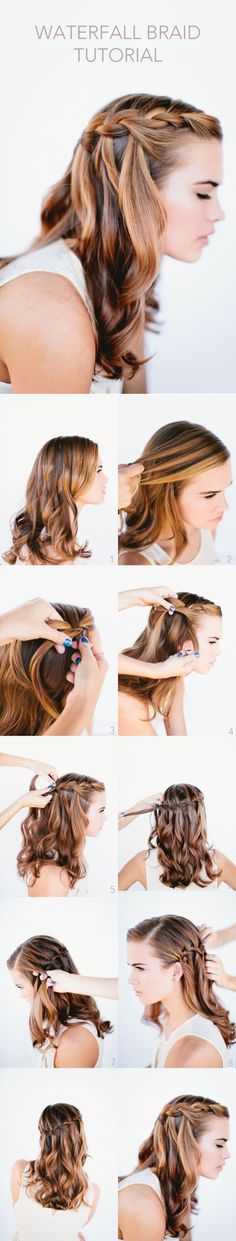 Waterfall Braid Wedding Hairstyles for Long Hair Waterfall Braid Tutorial, Waterfall Braid Hairstyle, Beachy Style, Long Hair Tutorial, Penteado Cabelo Curto, Braided Hairstyles For Wedding, Skirt Maxi, Wedding Hairstyles For Long Hair