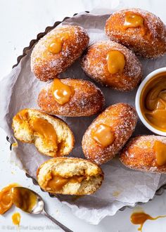 gluten free and vegan caramel doughnuts on a plate