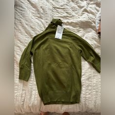 Nwt Zara Sweater Olive Winter Sweater For Layering, Olive Long Sleeve Sweater For Spring, Fitted Khaki Fall Sweater, Fitted Khaki Sweater For Fall, Fitted Casual Khaki Sweater, Zara Fall Crew Neck Outerwear, Olive Long Sleeve Tops For Winter, Trendy Olive Tops For Winter, Casual Olive Tops For Winter