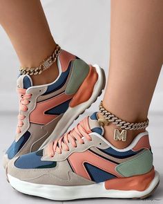 Elluis - Contemporary Lace-Up Platform Sneakers with Colorblock Design Stylish Tennis Shoes, Round Toe Sneakers, Sneakers Patterns, Healthy Hair Tips, Long Sleeve Short Dress, Round Toe Heels, Lace Up Sandals, Platform Sneakers, Heeled Ankle Boots