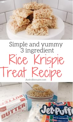 rice krispie treat recipe with text overlay