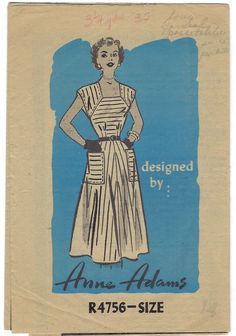 an old fashion sewing pattern from the 1950's, featuring a woman in a striped dress