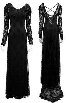 Her Secret World Long Gothic Dress by Punk Rave Goth Dress Long, Long Gothic Dress, Black Goth Dress, Ideal Aesthetic, Gothic Dresses, Gothic Shop, Punk Dress, Black Goth, Gothic Clothes