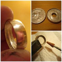 a coin is shown next to a ring with a small piece of metal in it