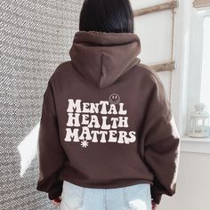 Mental Health Matters Hoodie | Mental Health Sweatshirt | Vsco Hoodie | Aesthetic hoodie | Trendy Hoodie | Comfy Sweater | Oversized Hoodie ~About the Hoodie Size: - This Hoodie is unisex - Please refer to the size chart - Generally, females are recommended to order one size down to have a better fit. - If you have any issues with the sizing, please check back on the size chart. Fabrication: - 50% Cotton 50% Polyester - Loose fit - Sewn-in label - Runs true to size Care Instruction: - Machine wa Comfy Sweaters Oversized, Vsco Hoodie, Back Model, Hoodie Aesthetic, Hoodie Mockup, Aesthetic Hoodie, Comfy Sweater, Sweater Oversized, Sweater Oversize