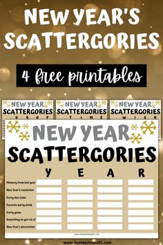 the new year's scatterergories printables are available for purchase