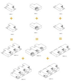 some diagrams showing different types of buildings and their corresponding shapes, including the top one in yellow