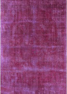 a purple rug with an abstract design on the top and bottom corner, in shades of pink