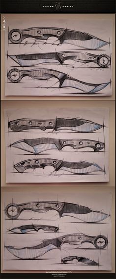 three drawings of different shapes and sizes are shown in the same drawing style as each other