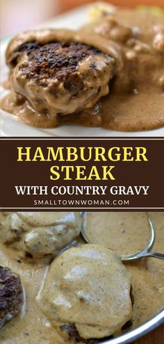 hamburger steak with country gravy on a plate