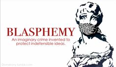 a poster with the words blasphemy and an image of a woman's head