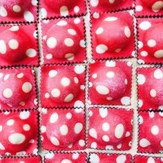 red and white polka dots are arranged in rows