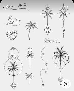 a bunch of different tattoos that are on a white background with the words dorea written in