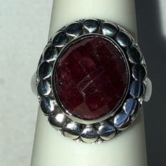 Ratnaraj Ruby Checkerboard Faceted Top Gemstone (8.79 Cts) In Sterling Silver Ring *Could Also Be Worn As A Pinkie Ring Fine Jewelry Ruby Gemstones With Accents, Ruby Jewelry With Gemstone Accents, Silver Ruby Ring With Stones For Wedding, Elegant Faceted Ruby Ring For Formal Occasions, Elegant Formal Faceted Ruby Ring, Red Gemstones With Accents Fine Jewelry, Large Stone Gemstones For Formal Occasions, Silver Ruby Jewelry With Stones, Round Ruby Ring With Gemstone Accents