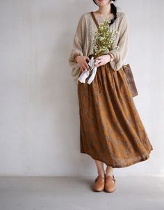 Features: Style: Vintage Occasion: Daily Material: Polyester,Cotton Waistline: Elastic Waist Pattern: Floral Type: Vintage Women Skirts Season: Summer Size Waist Hips Length cm inch cm inch cm inch One Size 66-92 26-36 114 45 84 33 Cotton Midi Skirt, Half Skirt, Printed Midi Skirt, Elegant Chic, Cotton Skirt, Vintage Cotton, Types Of Skirts, Modest Outfits, A Line Skirt