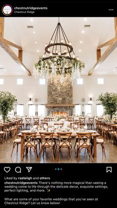 an image of a dining room with tables and chandelier hanging from the ceiling