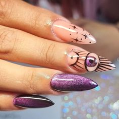 Cute Witchy Nails, Witchy Summer Nails, Purple Halloween Nails, Mystic Nails, Tattoo Nails, Light Purple Nails, Witch Nails, Unghie Nail Art