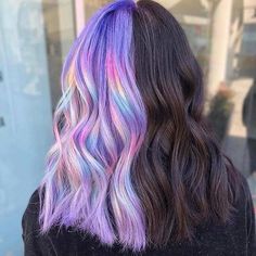 Half Dyed Hair, Half And Half Hair, Cute Hair Colors, Split Hair, Hair Color Pastel, Multicolored Hair, Hair Color Purple