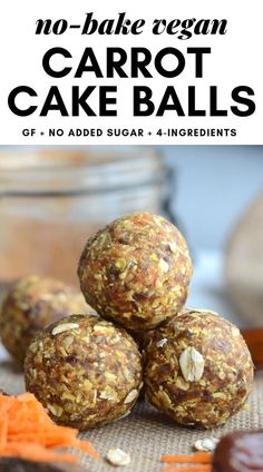 no - bake vegan carrot cake balls are stacked on top of each other