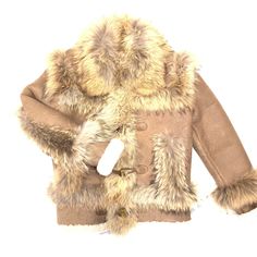 Kashani Cocoa Fluffy Red Fox Lined Shearling Jacket - Dudes Boutique Faux Fur Lined Sheepskin Coat, Sheepskin Fur Coat With Faux Fur Lining, Mink-colored Sheepskin Winter Fur Coat, Winter Mink Color Sheepskin Fur Coat, Mink Colored Sheepskin Fur Coat For Winter, Winter Mink-colored Sheepskin Fur Coat, Winter Sheepskin Fur Coat With Faux Fur Lining, Brown Fur Coat With Faux Fur Trim, Brown Long Sleeve Fur Coat With Faux Fur Trim