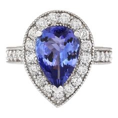 4.12 Carat Natural Tanzanite 14K White Gold Diamond Ring - Fashion Strada Luxury Engagement Ring, Sapphire Cocktail Ring, 14k White Gold Diamond Ring, Luxury Engagement Rings, Tanzanite Diamond Ring, Tanzanite Diamond, Blue Tanzanite, La Face, Diamond Cocktail Rings