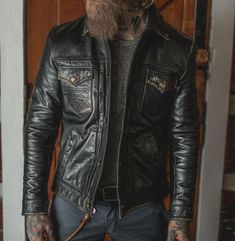 Trucker Jacket Outfit, Distressed Leather Jacket, Motorbike Jackets, Mens Black Jacket, Single Breasted Jacket, Trucker Jacket, Distressed Leather, Mens Street Style