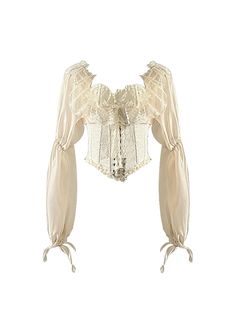 Buy French Puff Sleeve Luxury Blouse for only 50.89 in best Сottagecore clothes & outfits online store! Free worldwide shipping! White Long Sleeve Corset For Spring, Shirts Coquette, Coquette Office, Cottagecore Skirts, Dresses Cottagecore, Fairycore Clothes, Cottagecore Dresses, Fairy Skirt, Crop Top Women