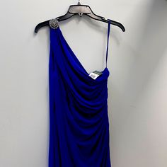 Beautiful Long Evening Dress By Ralph Lauren Royal Blue One-shoulder Evening Dress, Formal One Shoulder Dress In Royal Blue, Formal Royal Blue One-shoulder Dress, Blue Sleeveless Evening Dress For Dinner, Blue Draped Dinner Dress, Blue Draped Dress For Dinner, Elegant Royal Blue Mini Dress For Formal Occasions, Blue Draped Cocktail Dress, One Shoulder Evening Dress