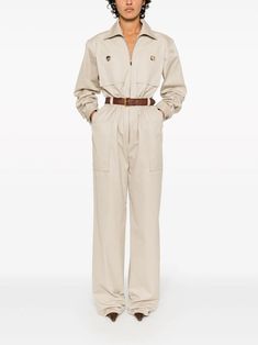 Saint Laurent Belted Cotton Jumpsuit - Farfetch Versace Outfit, Cotton Jumpsuit, Yoko London, Chanel 2, City Dress, Summer Beach Wear, Ballet Flat Shoes, Ski Wear, Lady Dior