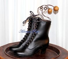 Granny Boots , Regency Boots , Victorian Boots , Edwardian Boots , 1900 style Booties , Custom shoes Victorian Black Boots With Round Toe, Black Victorian Boots With Round Toe, Quince Shoes, Boots Victorian, Edwardian Shoes, White Leather Ankle Boots, Retro Boots, Steampunk Boots, White Leather Boots